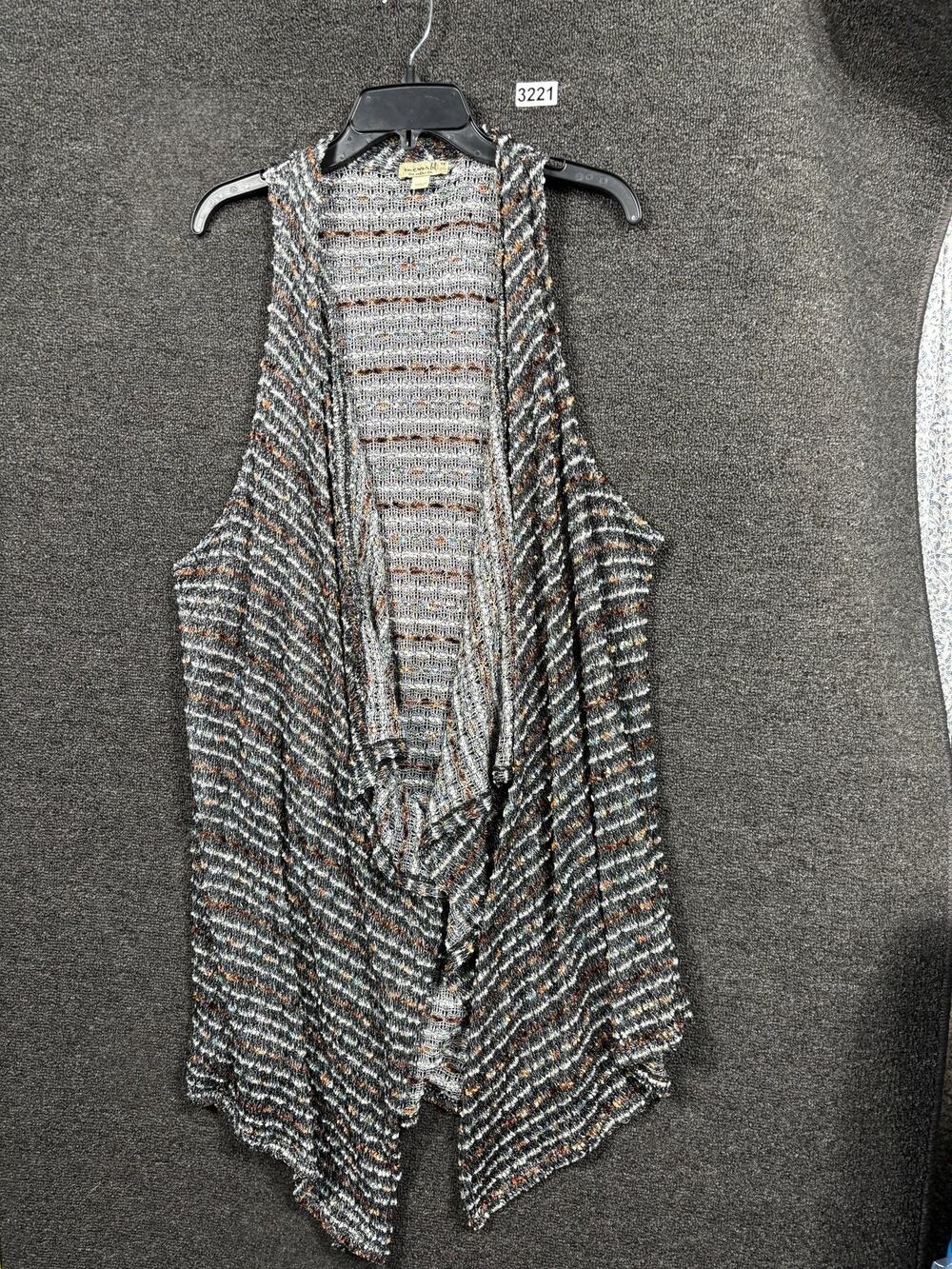OneWorld Vest Womens 1X Gray Black Metallic Open Front Lightweight Boho Textured